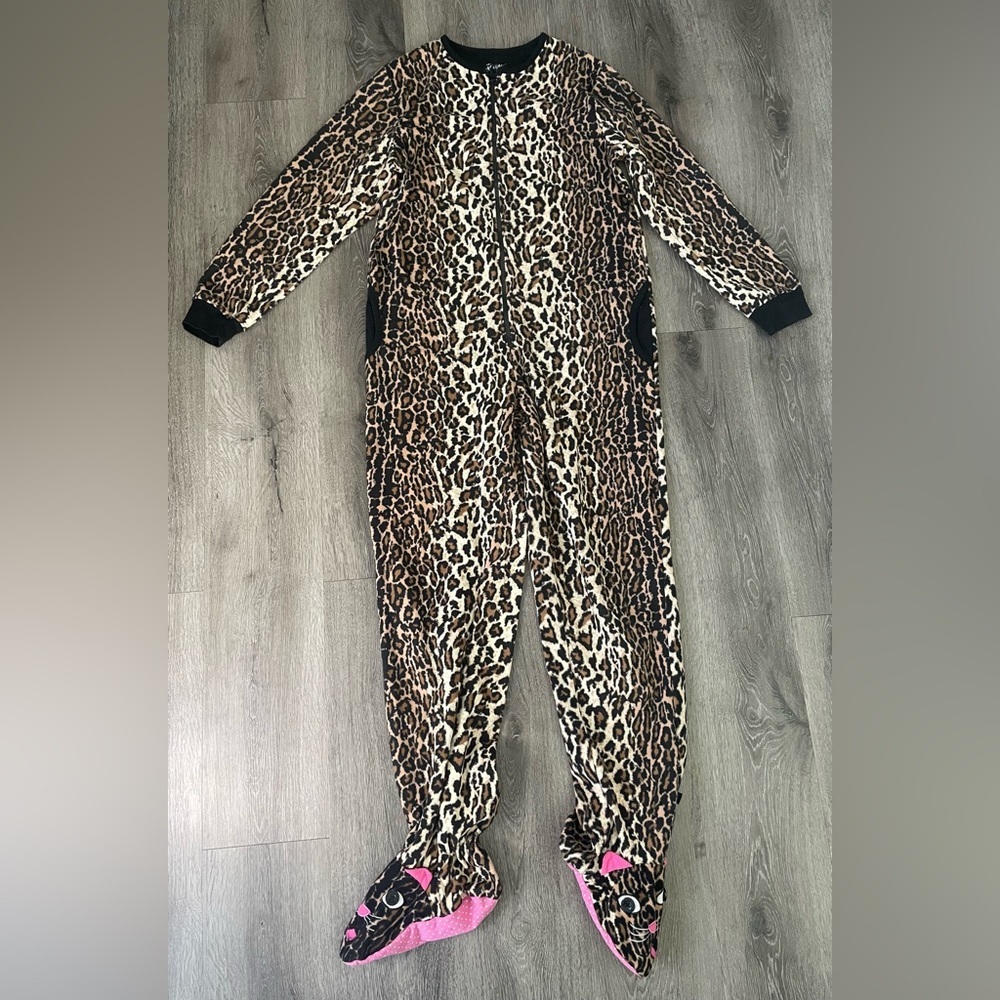 Nick & Nora Brown Leopard women’s Footie Pj’s